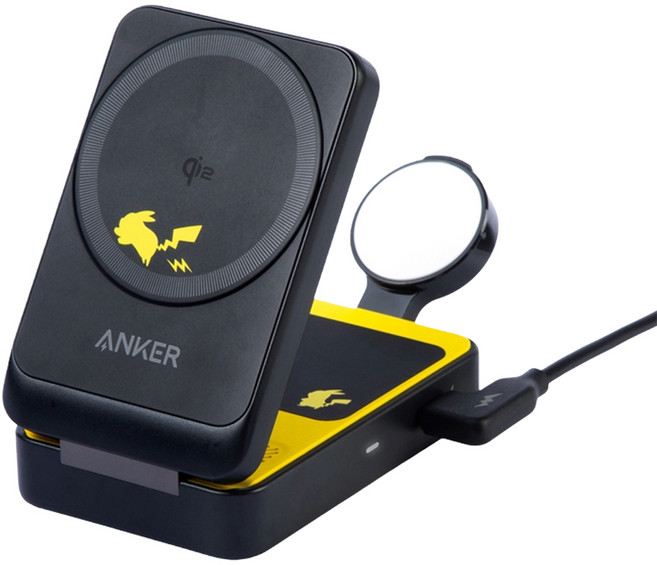 ANKER 皮卡丘 三合一 MagGo Qi2 15W磁吸無線充電座 B2557, 黑色, 1個