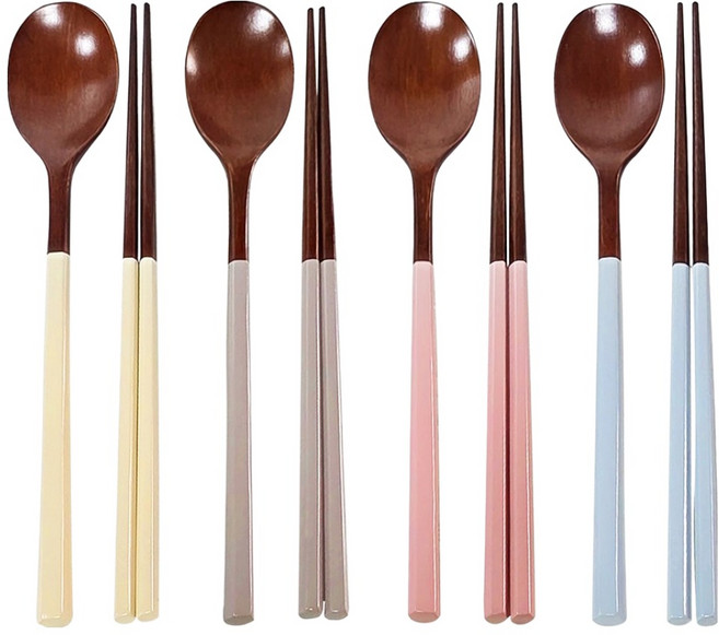 골든벨금속 고운빛 옻칠 육각 컬러 한식 수저 4벌 세트, 아이보리, 그레이베이지, 베이비핑크, 스카이블루, 1세트, 숟가락 4p + 젓가락 4p