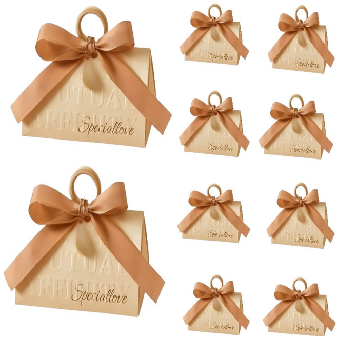 쇼옌 손잡이 리본 선물 상자, 베이지 소형, 10개