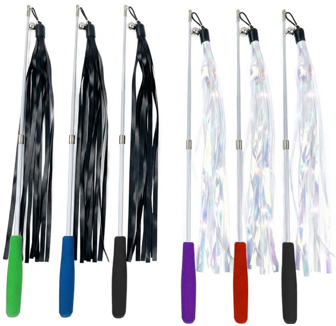 티티펫 고양이 찰랑찰랑 리본 2단 낚시대 2종 x 3p 세트, 화이트, 블랙, 1세트