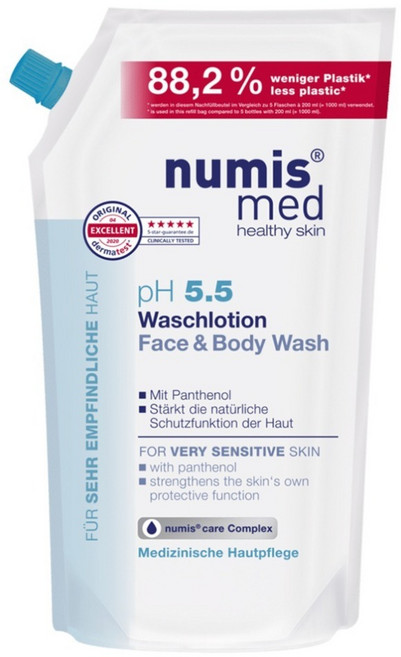 numis med 樂美思 pH5.5敏弱肌洗臉沐浴2合1潔膚露補充包, 1個, 500ml