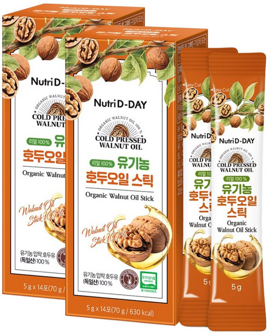 뉴트리디데이 리얼 100% 유기농 호두오일 스틱 28p, 70g, 2개