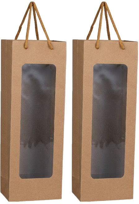 코레시스 와인 1구 크래프트 투명창 선물백 12.5 x 8.5 x 36 cm, 베이지, 2개