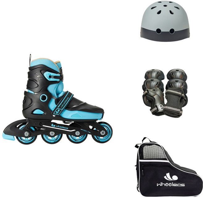 휠러스 NEW 사이버4 인라인 스케이트 + 헬멧 + 보호대 + 가방 세트, 블랙, 1세트