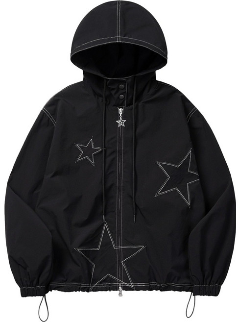 벤힛 남녀공용 스타 아플리케 후드 윈드 브레이커 폴리에스터