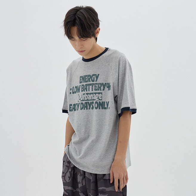 어반에이지 남녀공용 에너지 나그랑 링거 면 오버핏 반팔 티셔츠