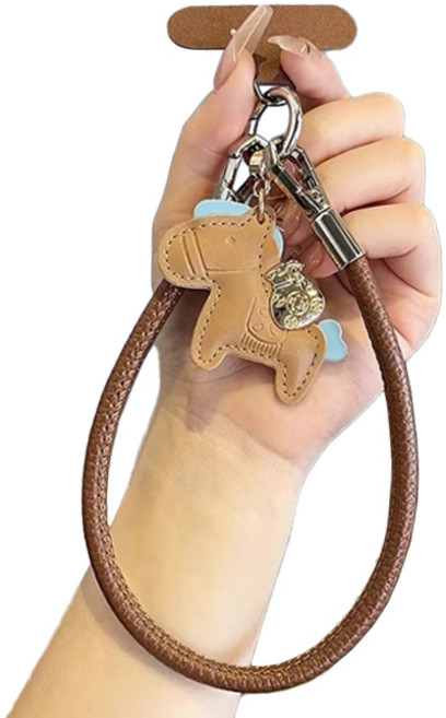 묘먀미 복주머니 포니펜던트 숏핸드폰 스트랩 MMM3745, 브라운, 1개