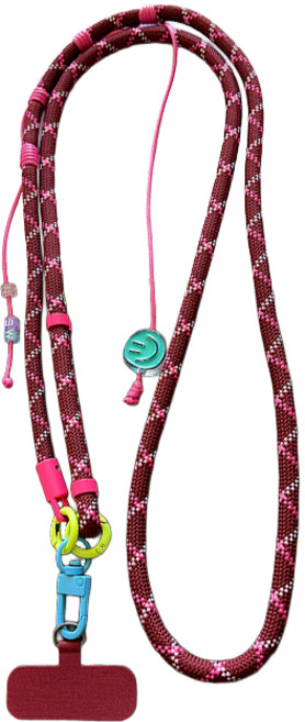 묘먀미 클래식패턴 스마일팬던트 롱 핸드폰 스트랩 MMM3751, 버건디, 1개