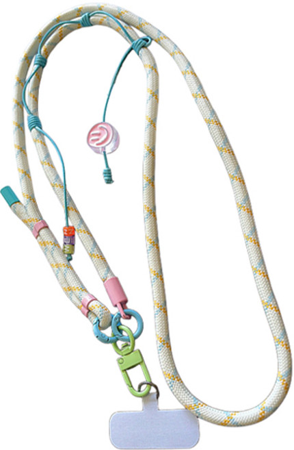 묘먀미 클래식패턴 스마일팬던트 롱 핸드폰 스트랩 MMM3751, 블루베이지, 1개