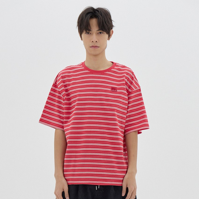 어반에이지 남녀공용 스트라이프 오버핏 면 반팔 티셔츠
