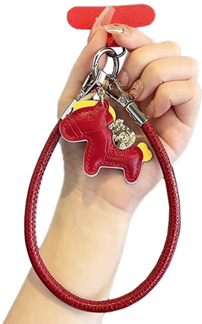 묘먀미 복주머니 포니펜던트 숏핸드폰 스트랩 MMM3745, 레드, 1개