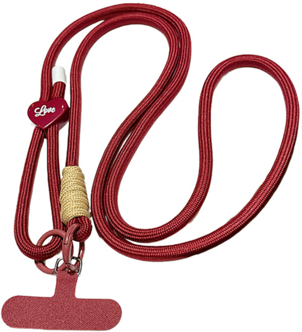 묘먀미 러브팬던트 길이조절 컬러풀 핸드폰 스트랩 MMM3747, 버건디, 1개