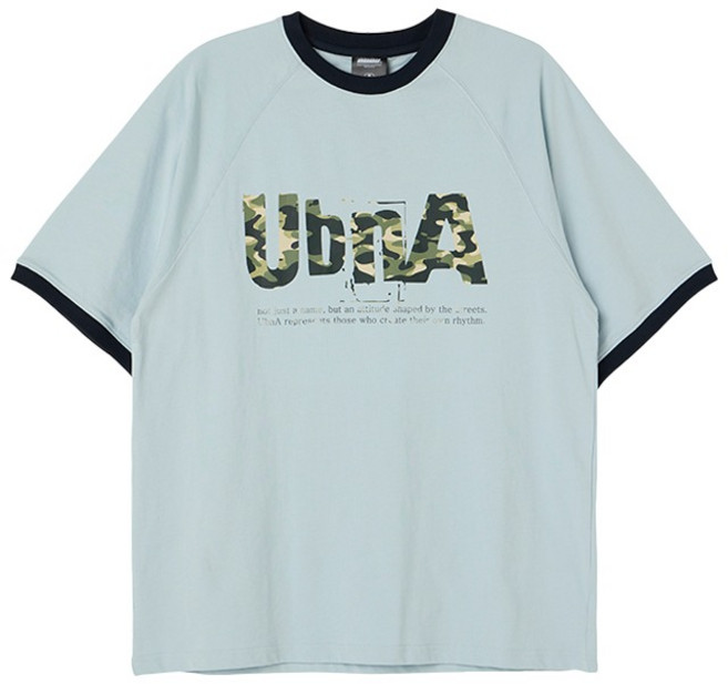 어반에이지 남녀공용 카모 나그랑 링거 오버핏 면 반팔 티셔츠