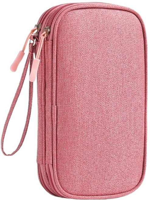 포유리빙 데이터 케이블 수납 방수 휴대용 정리 파우치, 핑크, 1개