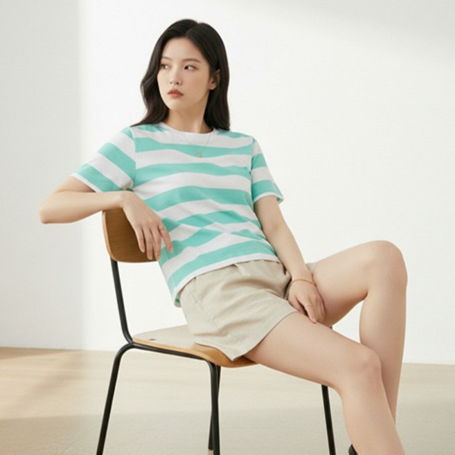 구디프 여성용 스트라이프 데일리 반팔 티셔츠