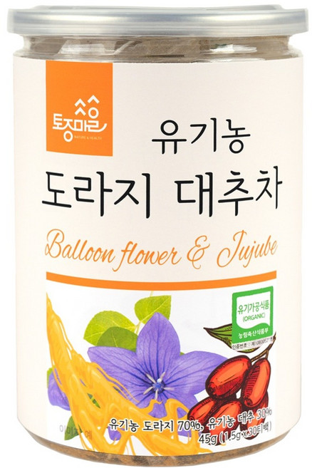 토종마을 국산 유기농 도라지대추차, 1개, 30개입, 1.5g