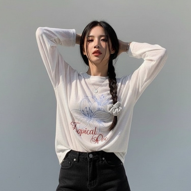 구디프 여성용 플라워 프린트 루즈핏 긴팔 티셔츠