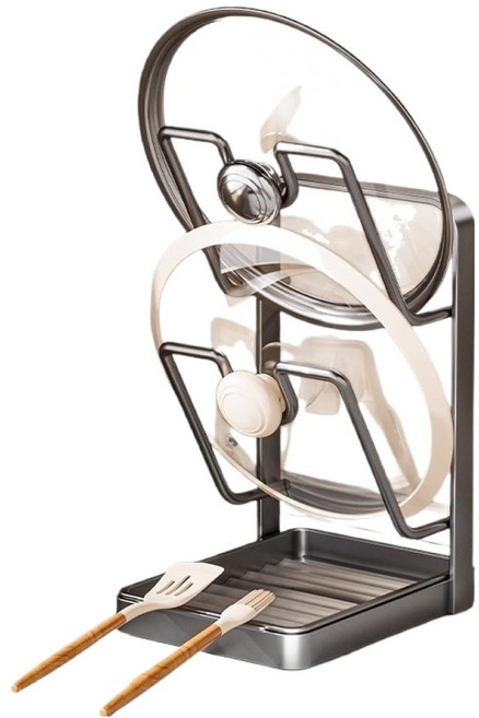라이프인트 주방 냄비 뚜껑 국자 씽크대 정리 이층 거치대 25cm, 1개