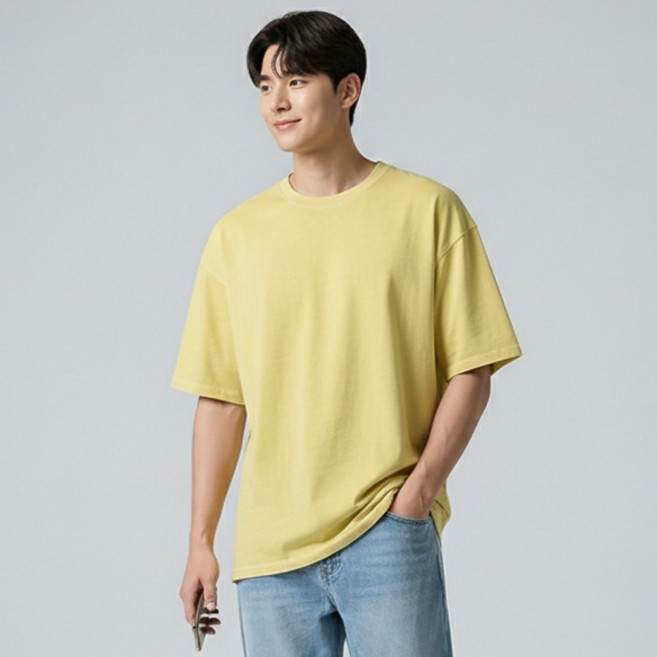 레이먼 남성용 오버핏 피그먼트 반팔 티셔츠