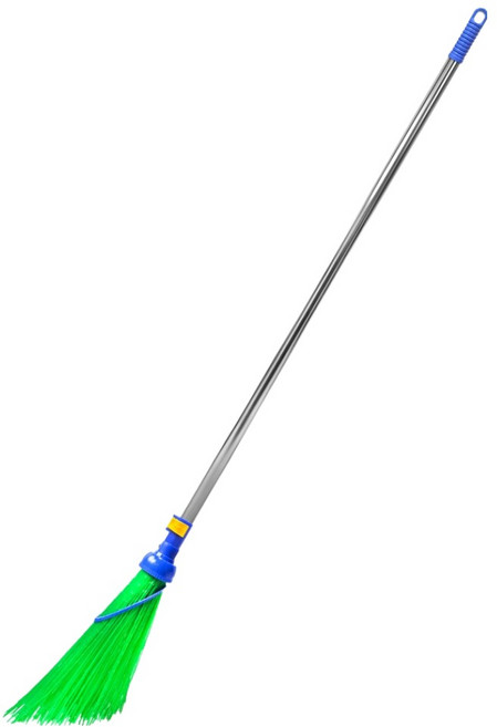월드크린 원터치 1단 스텐 도로 개량 빗자루 소, 1개, 블루