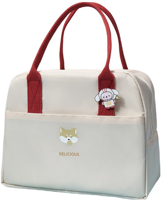 탑피아 두꺼운 휴대용 보온 방수 도시락 가방, 베이지, 1개