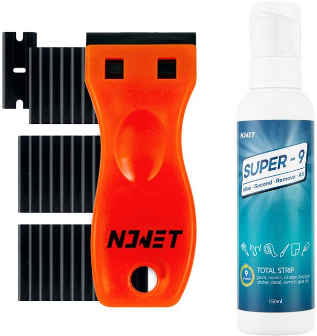 노웻 슈퍼나인 스티커 페인트 제거제 150ml + 멀티 스크래퍼 + 리필날 30p 세트, 1세트