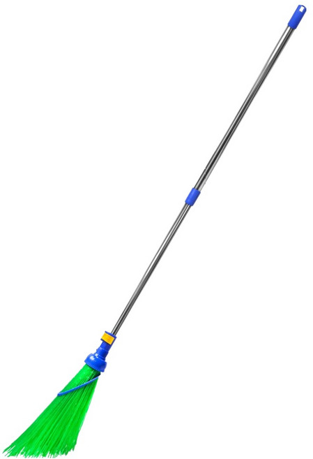 월드크린 개량비 소 원터치 2단 스텐 도로 빗자루, 1개, 블루