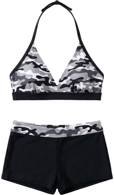 Summer love 夏之戀 大女比基尼二件式 C2170997403, 黑灰色 迷彩印花