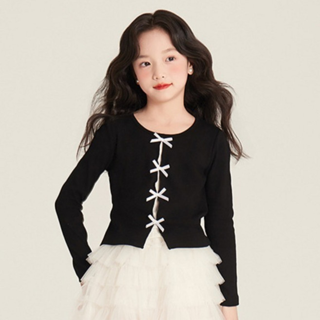 조이멀티 발레코어 리본배색 긴팔 골지 티셔츠