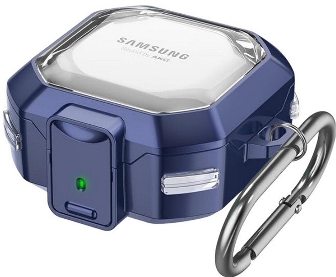 바이데 튼튼한 신형 디자인의 삼성 갤럭시 버즈4 / 버프4 보호케이스, 블루 + 투명, 1개