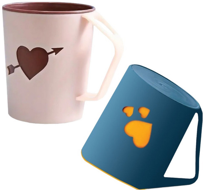 더리빙 큐피트의 화살 물빠짐 거꾸로 양치컵 2종 세트, 딥 블루, 핑크, 1세트