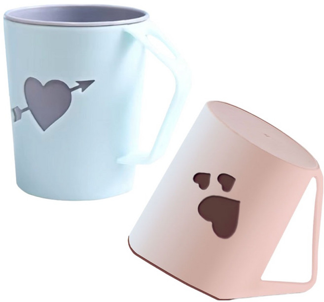 더리빙 큐피트의 화살 물빠짐 거꾸로 양치컵 2종 세트, 스카이 블루, 핑크, 1세트