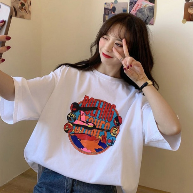 파라다이소 여성용 레트로 그래픽 프린트 캐주얼 반팔 티셔츠