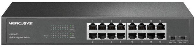 MERCUSYS 水星網路 16埠Gigabit桌上/機架交換器 10/100/1000Mbps RJ45 金屬殼, 1個, MS116GS
