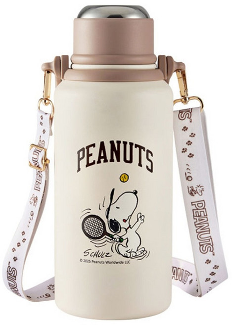 Corelle Brands 康寧餐具 SNAPWARE Sport不鏽鋼保冰保溫瓶 附背帶, SNOOPY 網球款, 1個, 1250ml