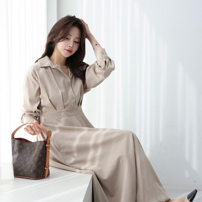 피핀 여성용 벌룬 셔츠 롱 원피스 38858