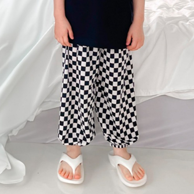 Adorbebe 兒童夏季棋盤格涼感褲