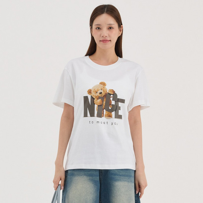 엘쏘 여성용 곰돌이 프린트 루즈핏 반팔 티셔츠