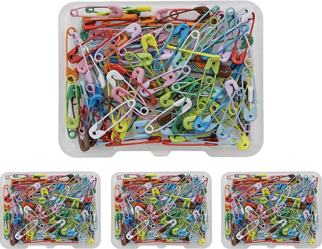 코오미 컬러 옷핀 안전핀 소형 19mm 120p + 케이스 68 x 52 x 11 mm 세트 6W0120, 4세트, 레인보우(안전핀)