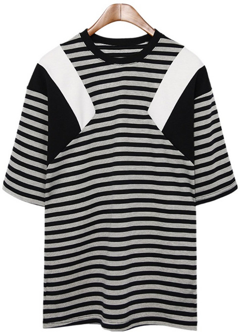 제이에이치스타일 남성용 스트라이프 숄더 배색 분또 반팔 티셔츠 JHROK534