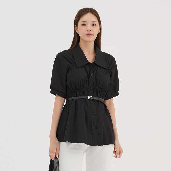 엘쏘 여성용 A라인 셔링 퍼프 블라우스