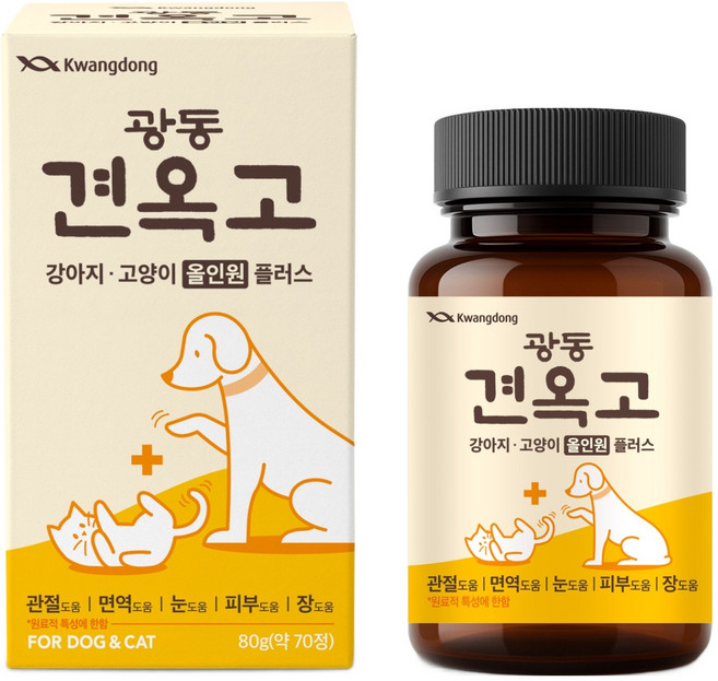 광동제약 견옥고 반려동물 관절 면역 눈 장건강 올인원플러스 영양제 80g, 1개, 종합영양제, 70정