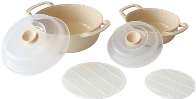 이로홈 듀얼 핸들 전자레인지 뚜껑형 찜기 중 + 소 세트, 아이보리, 1세트