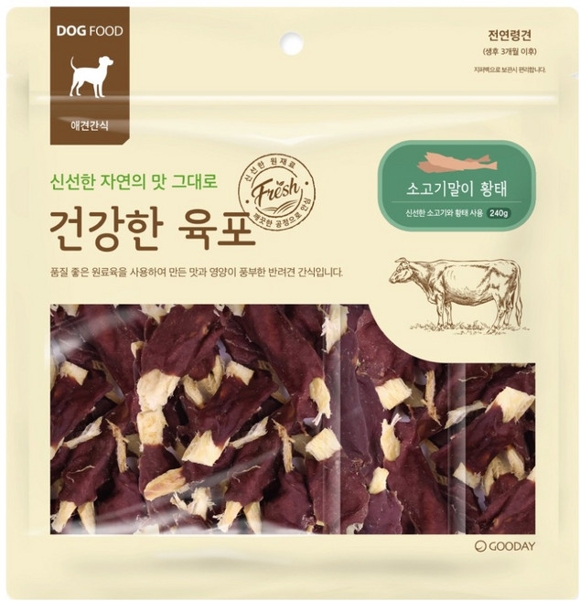 굿데이 강아지 건강한 육포, 소고기말이 황태, 240g, 1개