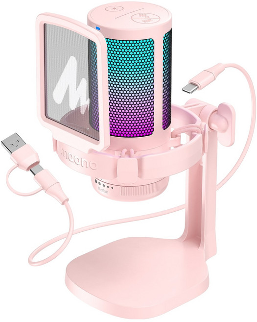 마오노 원터치 노이즈캔슬링 마이크 방송 녹음용 USB 콘덴서 게이밍, 핑크, DGM20, 핑크