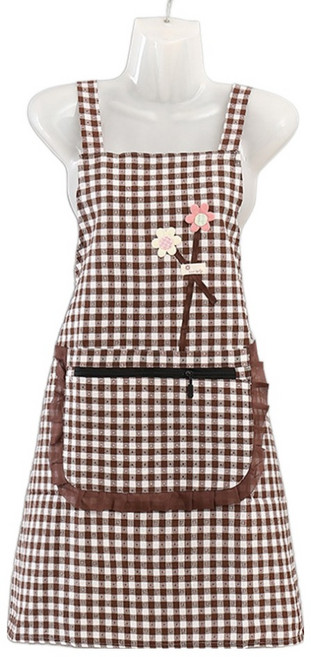 데이소이 플라워 격자 주방 앞치마 ONE SIZE, 01 브라운, 1개