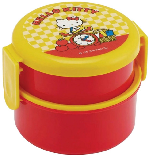 스케이터 원형 런치박스 500ml + 포크 세트 ONWR1, 헬로키티 레드 + 옐로, 1세트