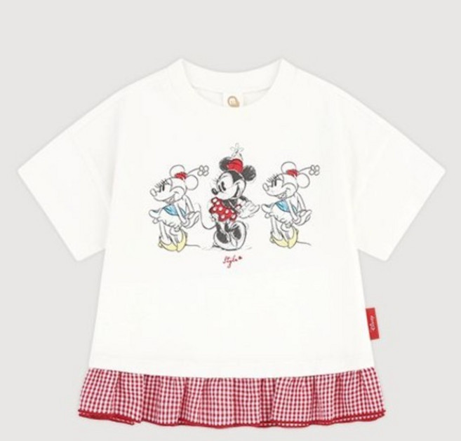 밀크마일 디즈니 미니마우스 플로럴 체크프릴 크롭 티셔츠