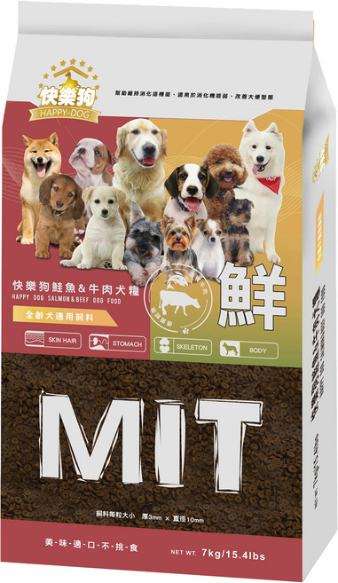 HAPPY-DOG 快樂狗 全齡犬 鮭魚&牛肉犬糧狗飼料, 7kg, 1個, 牛肉+鮭魚