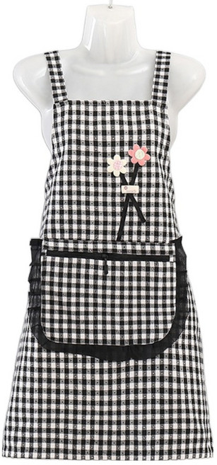 데이소이 플라워 격자 주방 앞치마 ONE SIZE, 04 블랙, 1개